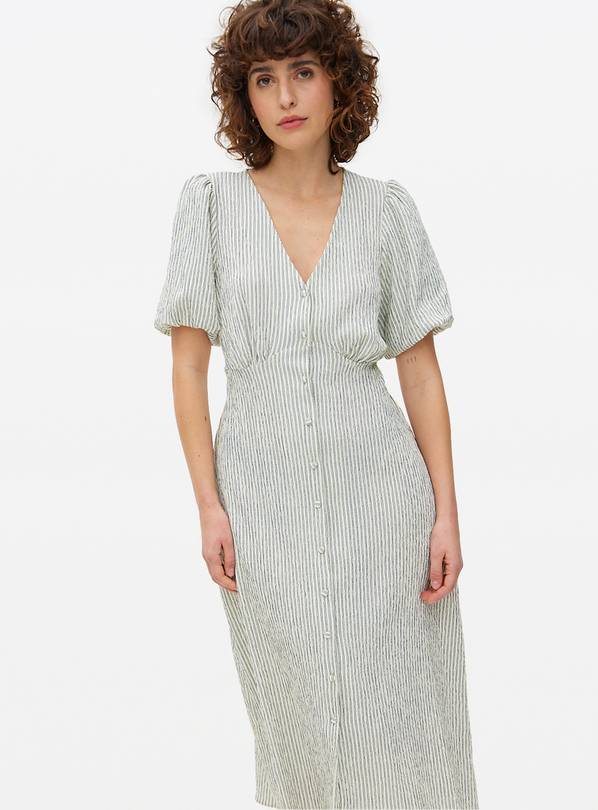 Pale Green Striped Midi Tea Dress 20